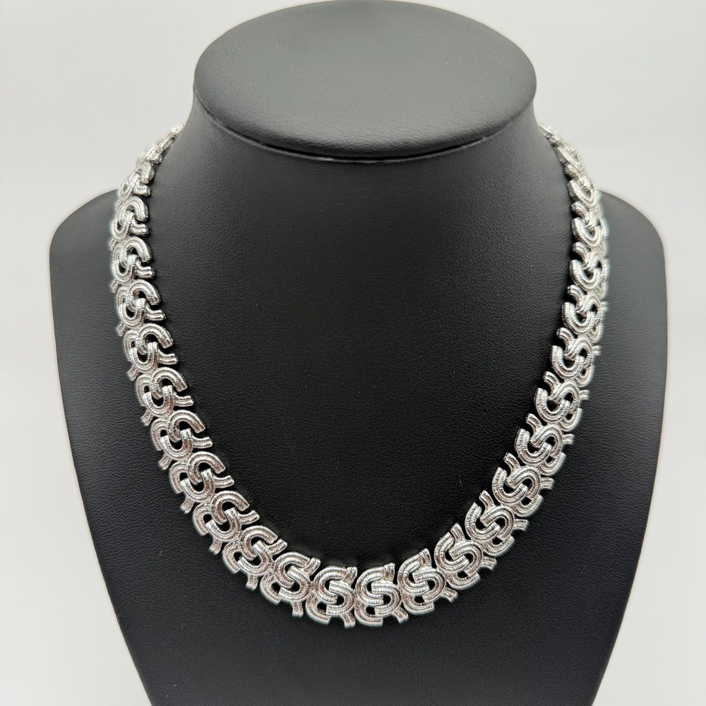 Vintage Monet 13.5-15.5" Textured Silver Tone Chain Link Choker Necklace